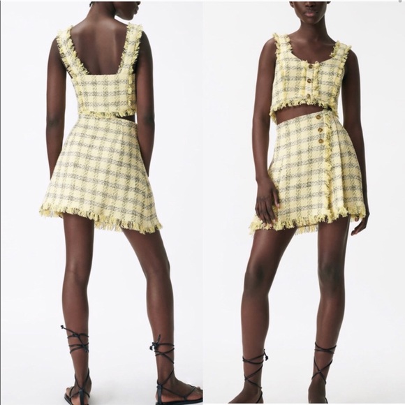 Zara textured weave mini skirt, yellow - Picture 1 of 4